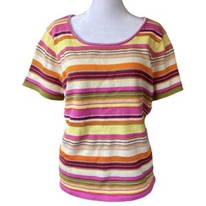 Vintage Y2K Embroidered Striped Knit Top XL Indie Artsy Twee Grannycore 90s